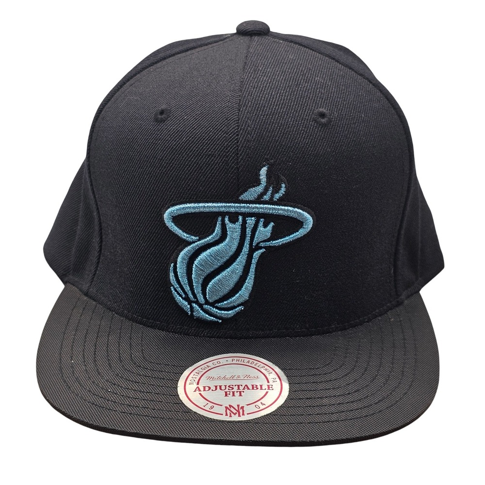 Mitchell & Ness Miami Heat Mens OSFA Blue Logo Snapback Hat Black Wool NBA Cap